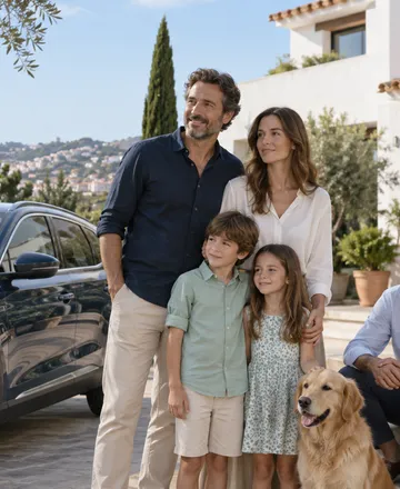 Familia y vehículo representando la comparación de seguros